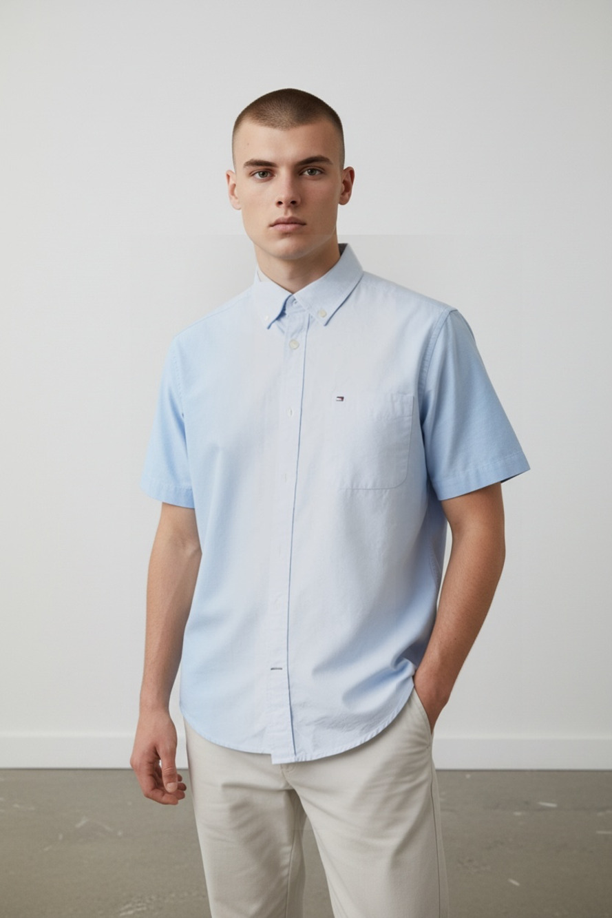 Tommy Hilfiger Custom Fit Short Sleeve Oxford Button Down Shirt